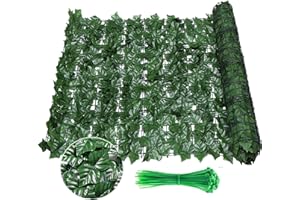 ONEVER Künstlicher Efeuzaun-Sichtschutz, 3 m x 1 m, grüne Zaun-Hecke, Rolle, Sichtschutzhecke, Landschaftsgestaltung, mit Kabelbindern, Efeublättern, Zaun, UV-Schutz, für Gartendekoration, Party,