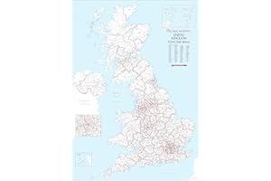 XYZ MAPS UK White Postcode Areas Medium Wall Map - Plastic Coated