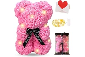 Zodight Orso di Rose, Orsacchiotto Composto da Rosa Artificiali con Luce Led, Creativo Floreale Regalo, San Valentino Comprese Scatole Trasparenti Biglietti di Auguri