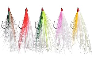 SHADDOCK Bucktail Teasers Fishing Hook Saltwater Fishing Jig Hooks 5pcs Teaser Lures High Carbon Steel Hook with Crystal Flash Feather Fluke Rig Fly Fishing Bass Sea Lures