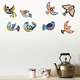 caju art & decoration CajuArt Dekoratif 8 Par&ccedil;a Karışık Motifli Kuşlar Ahşap Duvar Tablo Duvar Dekoru