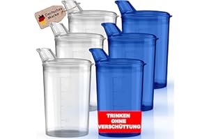 D.VARA 6x Schnabelbecher mit Deckel 250ml Schnabeltasse Senioren transparent und blau Set aus 6x Becher mit 6x Deckeln Öffnung 12 x 10 mm Trinkbecher mit deckel- Trinkbecher Baby (Transparent% Blau)