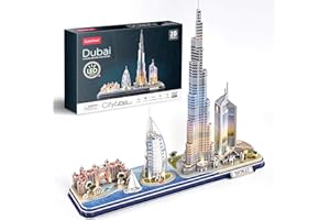 CubicFun Puzzle 3D LED Dubai Architecture Model Kit per bambini e adulti, Atlantis The Palm Dubai, Burj Al Arab Jumeirah Hotel, Burj Khalifa, Emirates Towers, 182 pezzi