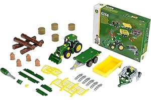 Klein Theo 3907 Trattore John Deere con 5 Diversi rimorchi I Set di Viti con cacciavite I Dimensioni: 47 cm x 10,50 cm x 12 cm I Giocattoli per Bambini dai 3 Anni in su
