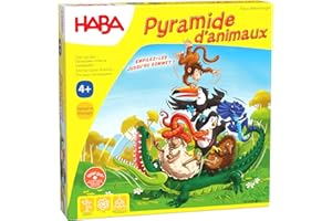 HABA Piramida zwierząt, gra układająca w stosy dla 2-4 graczy w wieku od 4 lat, z drewnianymi figurkami zwierząt, można również grać solo, 3478