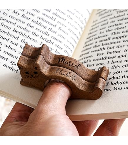 Marque-page Chat En Bois De Noyer – Mignon Et Pratique, Tient Les Pages Ouvertes, Confortable Au Pouce | Idéal Pour Lire D'une Seule Main