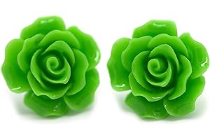 Bluebubble ENGLISH ROSE 22mm Emerald Green Carved Rose Stud Earrings on Gift Card