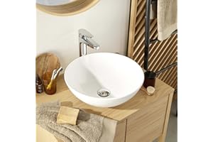 MOB-IN Vasque Ronde à Poser en céramique Blanche 40 cm OMA