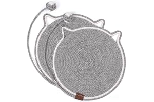 UIOK Alfombra Rascador Gatos, 2 Piezas Alfombrillas Rascadores para Gatos Gris Alfombrilla para Rascar con Bola Juguete, Tapete Rascador Antiarañazos de Cuerda de Algodón Accesorio Gatos Proteger el Sofá