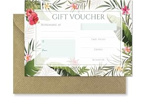 PARTIKRAFT (Pack of 10) A6 Blank Gift Vouchers & Kraft Envelopes - Double Sided Tropical Design Certificates