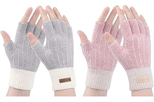 Gebell Guanti Donna Invernali - Guanti Senza Dita Donna, Guanti Mezze Dita Ragazze Invernali Corti Caldi in Maglia per Touch Screen Computer Sport Lavoro