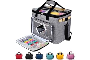 Hoshin Knitting Bag for Yarn Storage, Portable Crochet Tote Bag Yarn Organizer for Crochet Patterns and Hooks, Needles, Skeins of Yarn-Enjoy Knitting/Crocheting Anywhere(Gray)