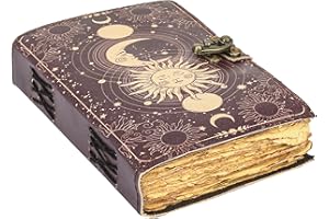 Saify Handicrafts Sun Moon Vintage Leather Journal for Men & Women 200 Pages of Antique Handmade Deckle-Edge Vintage Paper Sketchbook Drawing Journal Print Leather Journal Best Great Gift (8x6 Inch)