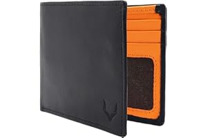 PELLE TORO Handmade Super Slim Men's Wallet, Handmade with Napa Leather, RFID Blocking Wallet, 9 Card Slots & ID Window (Charcoal Black & Orange)
