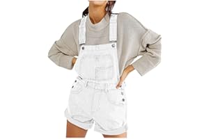 GENERISCH Denim-Latzhose für Damen, Sommer, lässige Shorts, Latzhose, Denim-Overall, Damen, lockere Passform, kurze Jeans, Jumpsuit mit Taschen, bequem, zum Ausgehen, kurze Latzhose für Damen