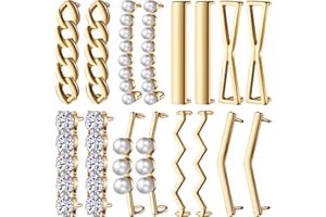 HICARER 16 Pezzi/ 8 Paia Decorazioni per Lacci Scarpe con Strass e Perle Finte Clip per Lacci Scarpe Decorative Fai-da-Te Accessori Fermagli Charm per Lacci Scarpe