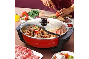 FUNYSF 1300W Multifunktionaler Elektrischer Fonduetopf mit Heizboden und Deckel 6 Liter 2 Fächer Shabu Shabu Neu