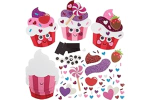 Baker Ross FX329 Love Heart Cupcake Magnet Kits - Pack of 8, Valentine's Day Foam Craft Kit for Kids
