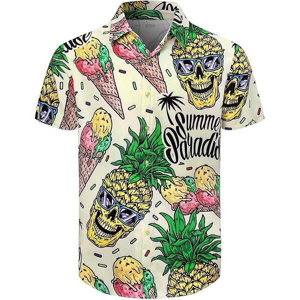 Chemise Hawaïenne à Manches Courtes Pour Homme - Motif Tête