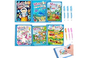 XLWEN 6 Livre de Coloriage a L’eau,Livre Magique à L'Eau avec Stylo Leau,Enfant Magic Water Book,Réutilisable,Jouets Peinture pour Tout-Petits Garçons Filles Présents