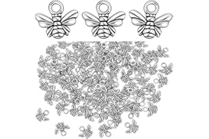 Opopark 100 Pieces Bee Charms, Antique Silver Bee Pendants Bulk for DIY Jewelry Making Findings Accessories Bracelet Necklace Keychain Crafts Supplies