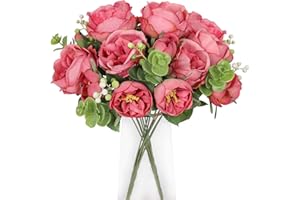 Nubry Artificial Flowers 2 Bunches Fake Peony Silk Flowers Arrangements with Eucalyptus Leaves Faux Realistic Bouquet for Wedding Decoration Home Table Centerpiece (Mauve Pink)