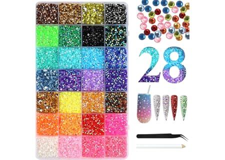 BUTBU 28 färger geléstrass, 28 000 glitterstenar, bedazzler-kit, nagelkonst, strasstenar, flatback, - Amazon Deal & Rabatt