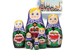 AEVVV Poupées gigognes russes Lot de 7 pièces – Poupée Matryoshka en foulard violet avec fleurs de camomille et coquelicots rouges – Poupées russes