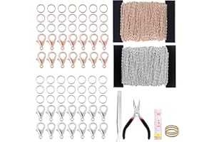 COPTINER Chaîne plaquée argent de 10 m et 39 maillons plaqués or rose avec 60 fermoirs mousquetons et 200 anneaux ouverts pour la fabrication de bijoux