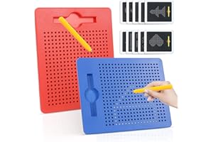AIVORO 2 Stück Kinder Magnetische Zeichenbretter: Kinderdas Magische Magnetspiel - Kleines Magnetisches Stahlkugel Zeichenbrett mit Stift, Magnet Spielzeug für Kinder Ab 3 Jahre (Rot, Blau)