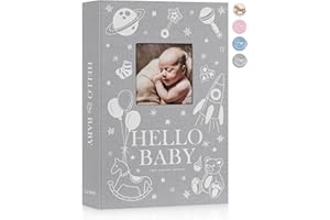 Lanpn Album Fotografico Bambino 10x15 300 Tasche, Lino Album Foto Nascita Regalo Battesimo Bimbo, Album Portafoto Neonato con area di scrittura memo, Album Battesimo Bimba Ragazza Bambino Grigio