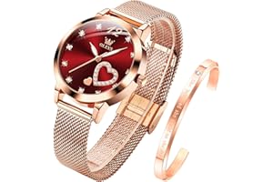 OLEVS Womens Watch Gift Set avec Bracelet Rose Gold Ladies Minimaliste Minimaliste Slim Robe DéContractéE Analogique Montre à Quartz ImperméAble