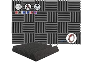 Arrowzoom 24 Acoustic Panels Wedge Sound Absorbing Acoustic Treatment Tiles 25x25x5cm Recording Studio Noise Cancellation 26kg/m3 High Density Acoustical Walls Dampening Foam Fire Retardant 1134 BLACK