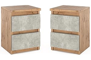 MRBLS_HOME MRBLS Nachttisch 2er Set Nachtschrank Nachtkommode Modern Möbel mit Schubladen Kommode Holz Schubladenschrank für Ihr Schlafzimmer (Wotan - Beton) – 30 x 40 x 30 cm (B/H/T)