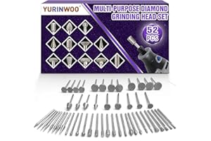 YURINWOO Zestaw 52 frezów diamentowych, kompatybilne z końcówkami szlifierskimi Dremel, akcesoria z trzpieniem 1/8" (3 mm), dopasowanie do kamienia, szkła, ceramiki, rzeźbienia, szlifowania, polerowania,