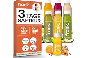‎FRANK JUICE Frank Juice Saftkur 3 Tage | 18 x 330ml Säfte + 3 x 60ml Bio Ingwer shot | Direktsaft kaltgepresst Vegan | ideale Fastenkur aus frischem Obst & Gemüse | Premium Qualität (inkl. 4,50€ Einweg Pfand)
