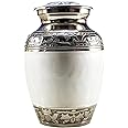 eSplanade Brass Cremation Urn Keepsake Memorial Human Ashes Container Jar Pot | Burial Funeral Urns | White Silver - 6" Inches (Medium Size)