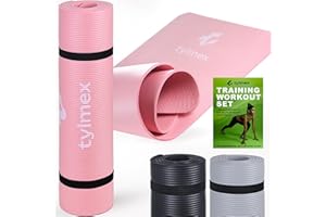 Tylmex Tapis de Yoga NBR Épais 8mm Antidérapant – Tapis Fitness, Pilates & Sport au Sol – 183x61 cm – Avec Sangle & Guide Exercices – Femme, Débutant, Gym Maison – Noir/Gris/Rose