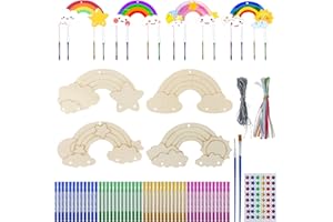AMANDELIZABE Juego de 12 carillones de viento para niños, arco iris, madera, carillón de sonido, manualidades para pintar madera para pintar para niñas, niños, cumpleaños infantiles
