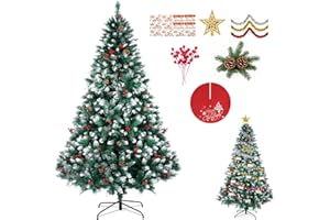 SINCHEREU Sapin de Noël,180CM Arbre de Noël Artificiel de1400 Branches, Assemblage Facile, Support en Fer, pour Chambre, Mariage, Fête Incluant 6 Décorations Différentes