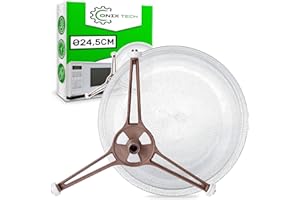 Cristal Plato Microondas Universal con un Diámetro Ø 24,5 cm tiene 3 Pies de Fijación en la Base - ONIX TECH