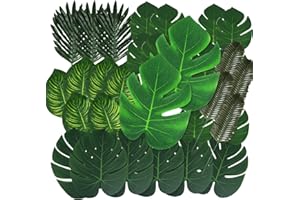 VaryFloral 60 Pezzi Foglie Finte per Decorazioni 6 Tipi di Foglie Tropicale Foglie di Monstera Areca Palma Artificiale Foglie Decorative per Festa Hawaiana Giungla Spiaggia Decorazioni Tropicali