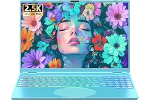 Fsjun 16" Laptop Notebook Blau, N95 bis 3,4 GHz, 16GB RAM 1TB SSD, Win11 Pro, 2.5K QHD IPS 2560×1600 Screen, 7-farbige beleuchtete Tastatur, Face Unlock, USB-C/HDMI/WiFi/BT, DE Tastaturschutz