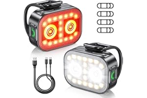 Rolgno Super Bright Bike Lights, Ultra-Slim & Lightweight Rechargeable Bike Lights Front and Back, [5+6 Modes] Dual USB-C Bike Light Set, IP65 Waterproof Bicycle Lights Road Mountain Cycling