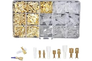 WENXIAW Connettori Maschio Femmina a Forcella Morsettiera a Crimpare Kit Connettori Maschio e Femmina a Forcella con Manicotto Isolante per Crimpatura Cavi Elettrici, Dorato, 315 Pezzi, (2,8 mm 4,8 mm 6,3 mm)