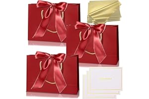 COSORO 3 pièces Sacs Cadeau Rouge Vin,Pochettes Cadeau en Papier Moyen avec Anse,Emballage Cadeaux avec Ruban d'Arc 3 Cartes 6 Mouchoirs,pour Anniversaires Mariages Fêtes Noël Paquet Luxe Elégantes
