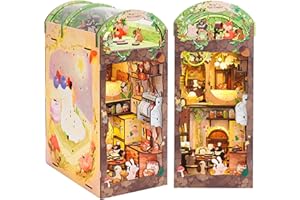 Cutefun DIY Case delle bambole Book Nook Model Kit, Reggilibri Scaffale Inserto Decorazione con Luce LED,Kit di Costruzione di Modellini in Legno per (Mole's Apartment)