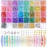 Funtopia Kit Of 1396 Glass Beads 6Mm - 34 Colors Glass Beads | Round Bracelet Making, Complete Jewellery Set with Spacers and