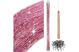 BBTO 200 pasemek do włosów z narzędziami, lameta, przedłużenie włosów, brokatowe pasma włosów, zestaw dla kobiet, dziewcząt, dzieci, na imprezę Cosplay (kolor różowy)