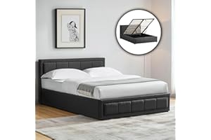 Vida Designs Vanita Double Ottoman Bed Frame with Storage – Modern Gas Lift, Upholstered Fabric, Dark Grey, Bedroom Furniture, No Mattress, UKFR Certified (4ft6)